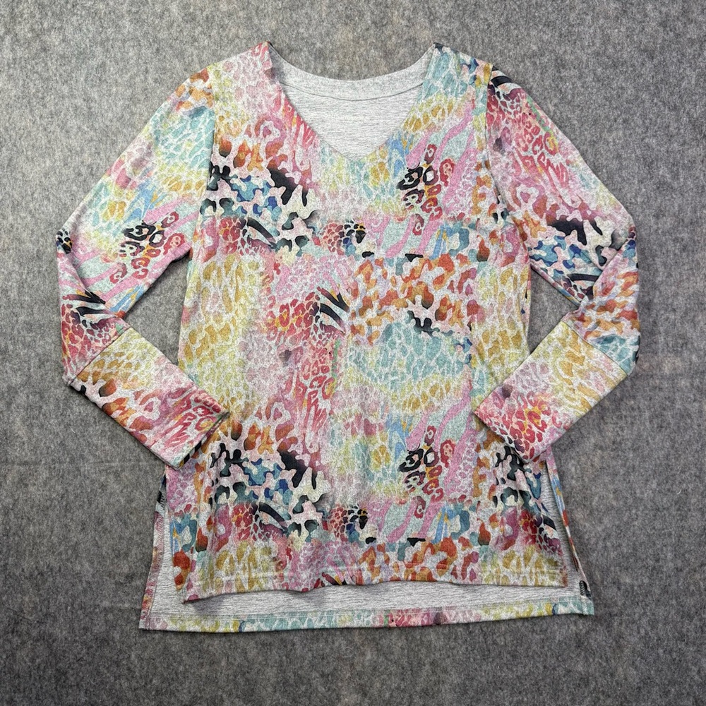 Soft Surroundings Wild Thing Sweater Tunic Women's Size S Multicolor V-Neck Top